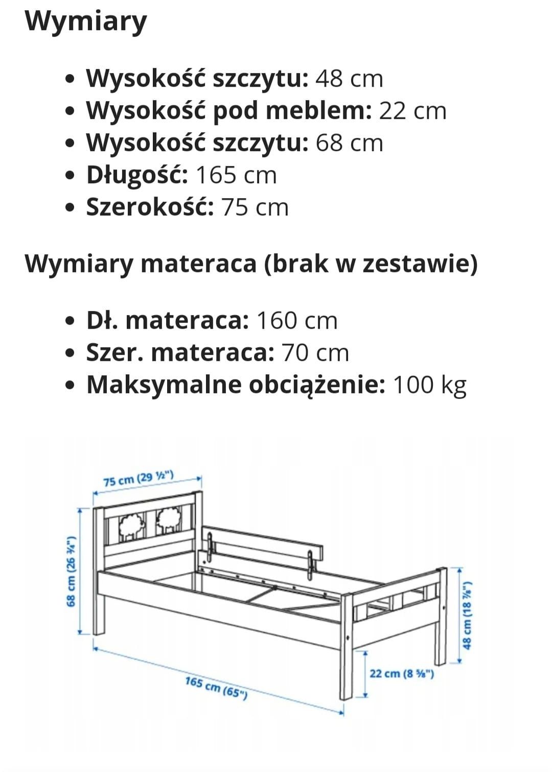 IKEA, Łóżko KRITTER, dziecięce, 70x160 cm, dodatkowo półka