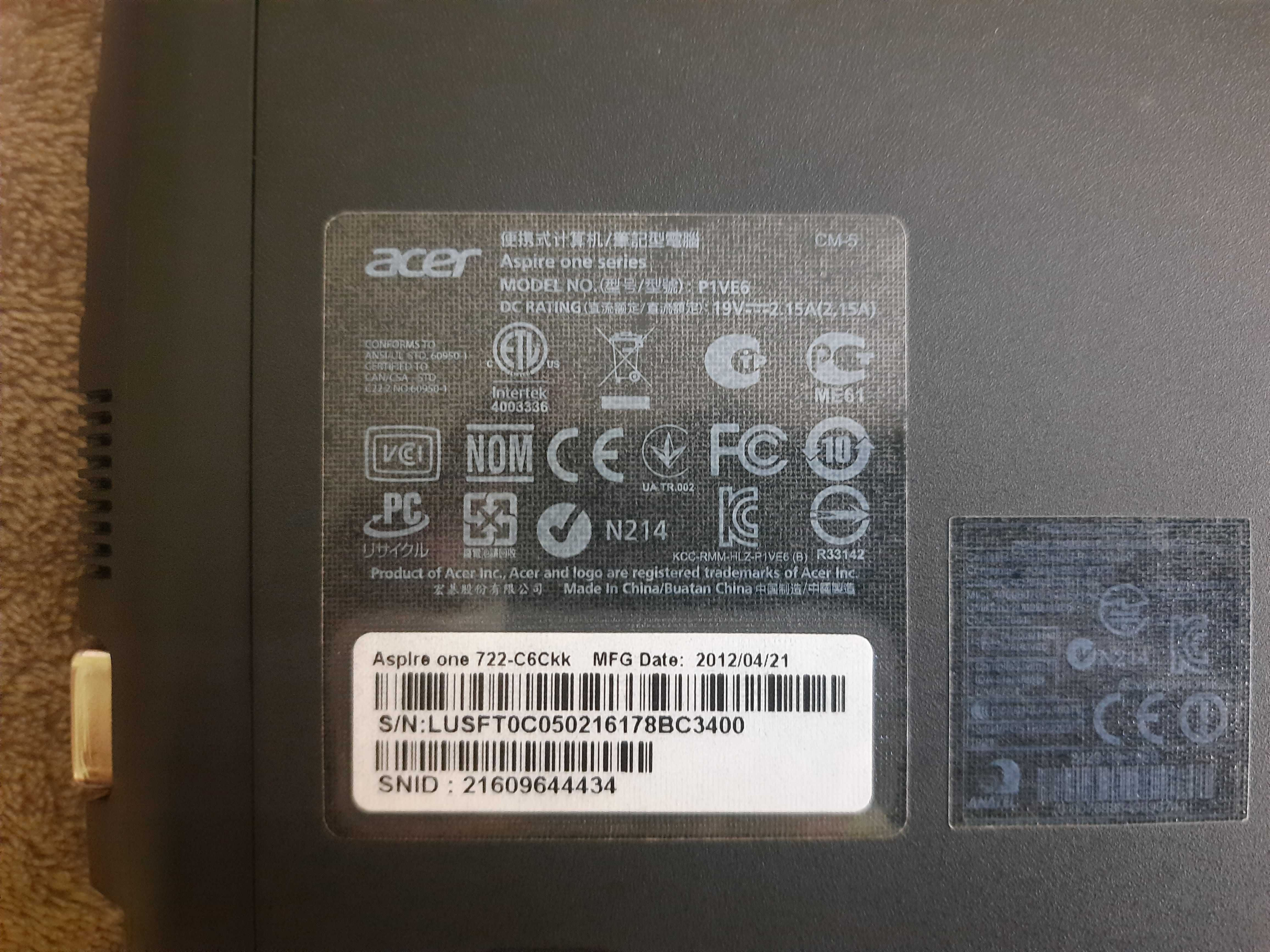 Ноутбук Acer Aspire One 722-C6Ckk