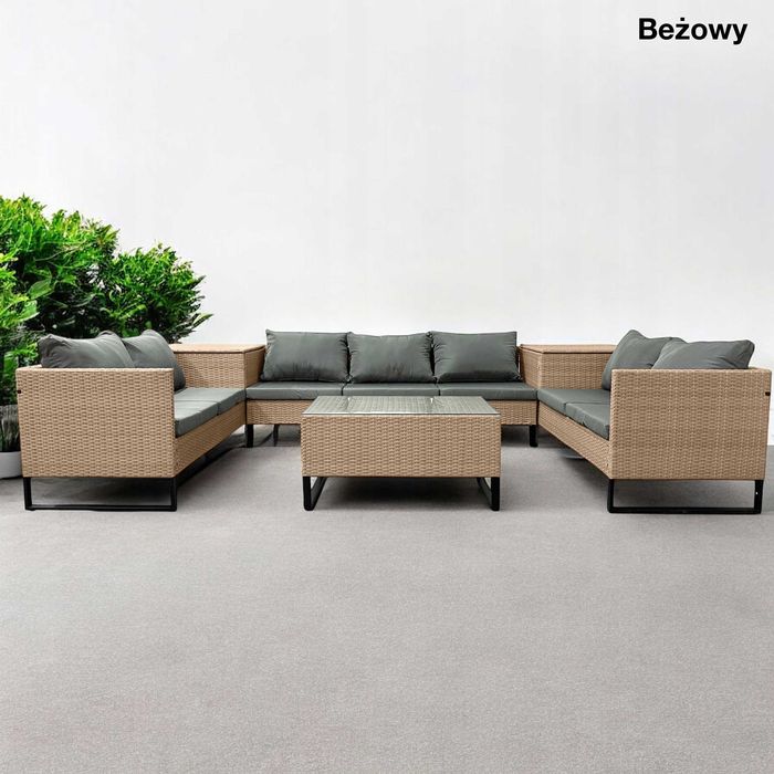 ZESTAW MEBLI OGRODOWYCH / Duży narożnik / Technorattan / 7 osobowy