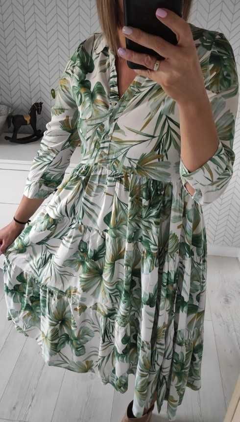 Reserved sliczna dluga maxi boho sukienka  w kwiaty L