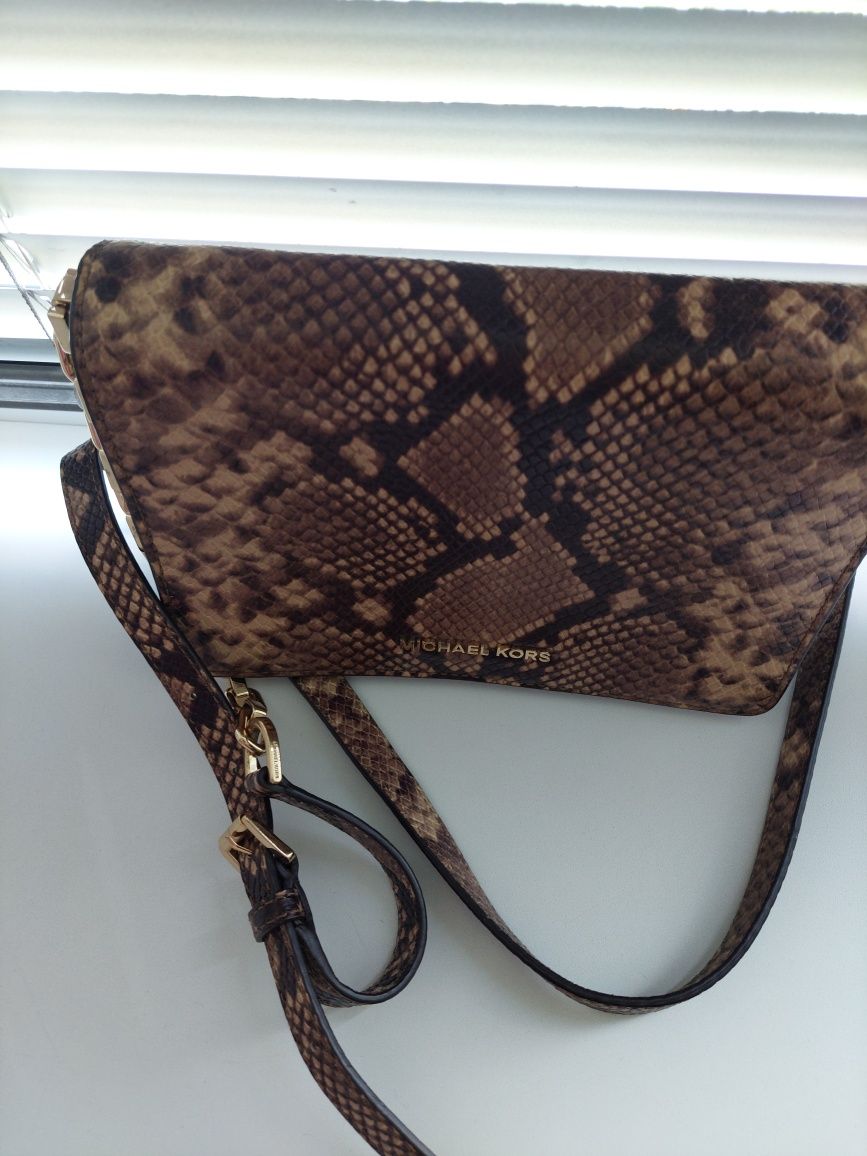 michael kors brinkley md python embossed leather cross-body