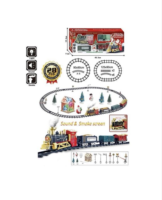 Різдвяна (новорічна) залізниця (музика, світло, дим, будинок, ялинки)