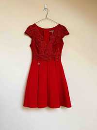 Czerwona sukienka mini koronka Bicotone 34