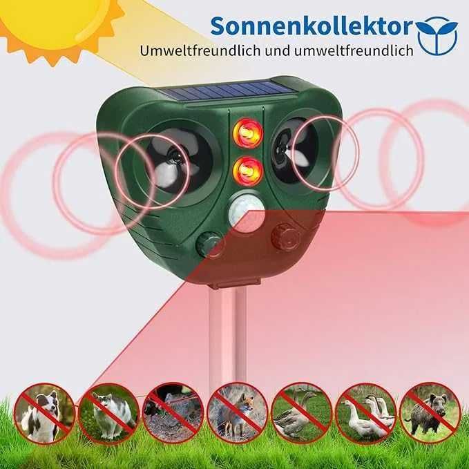 Solarny Ultradźwiękowy Odstraszacz Zwierząt Dioda LED