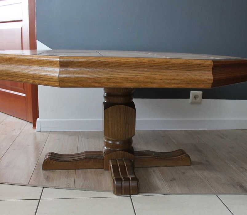 Stolik kawowy Drewniany Dąb Naturalny Glazura ośmiokątny, 120 cm