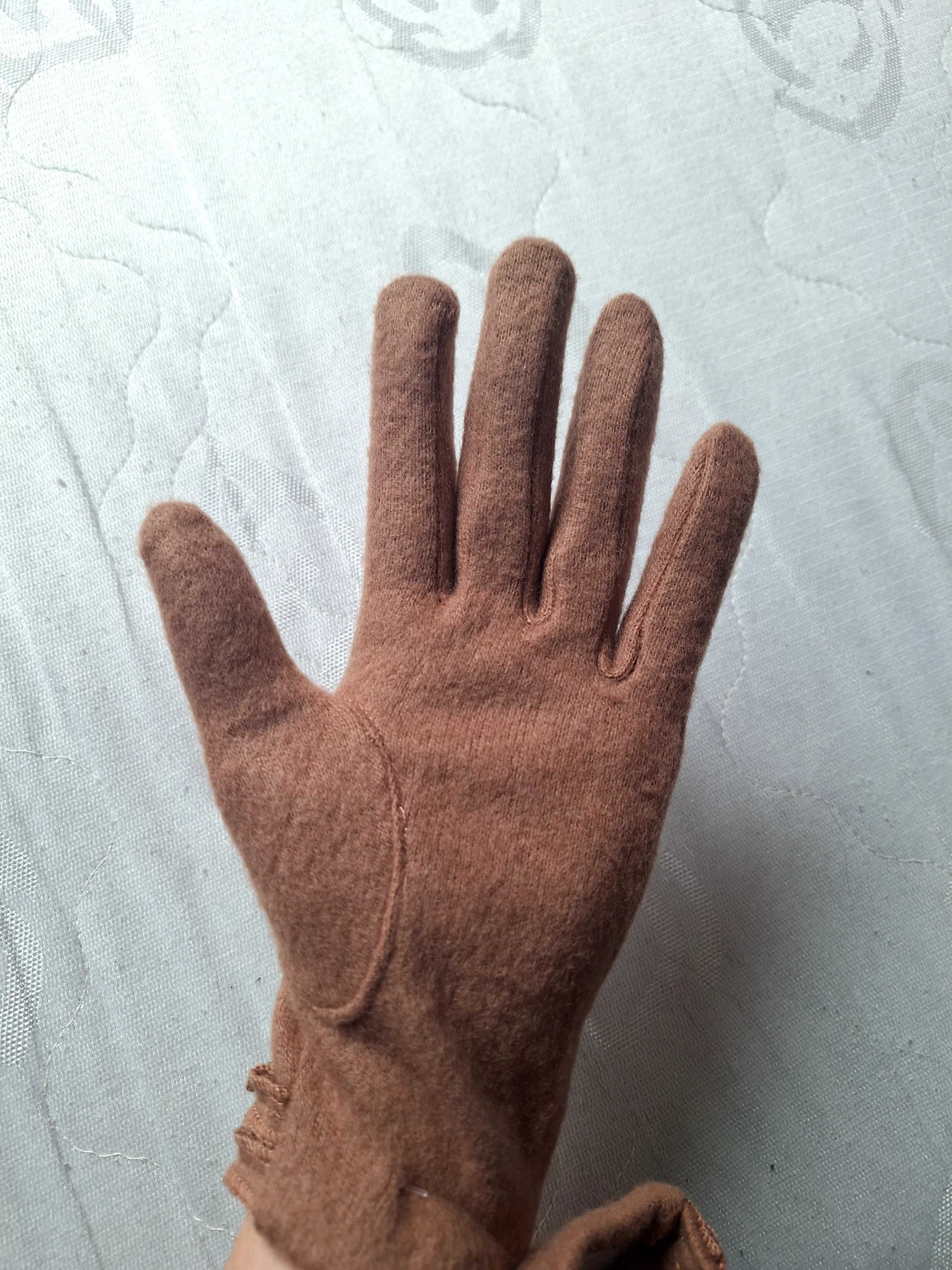 NOWE karmelowe rękawiczki damskie