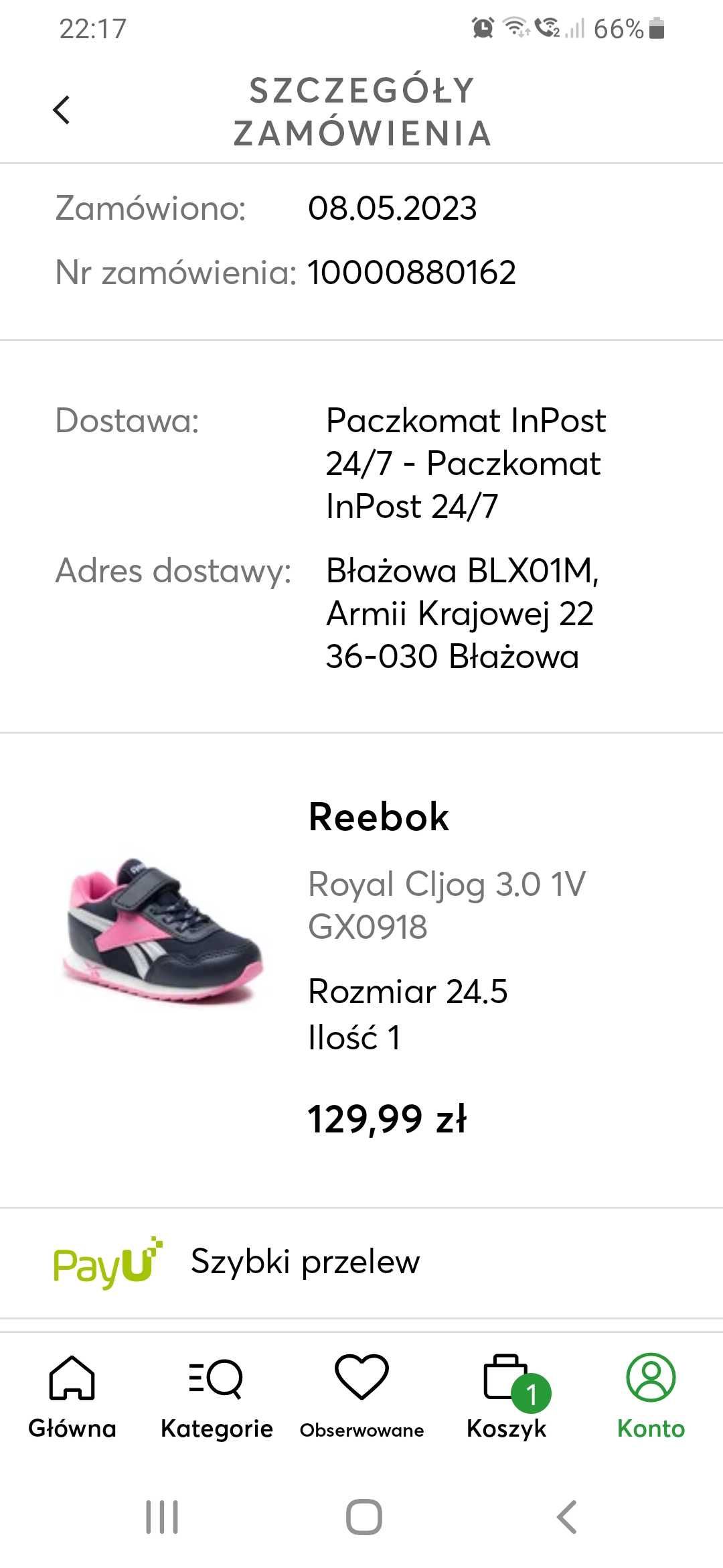 Buty reebok 24.5 dziewczynka