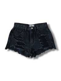 Pull&Bear czarne jeansowe postrzępione szorty spodenki z dziurami