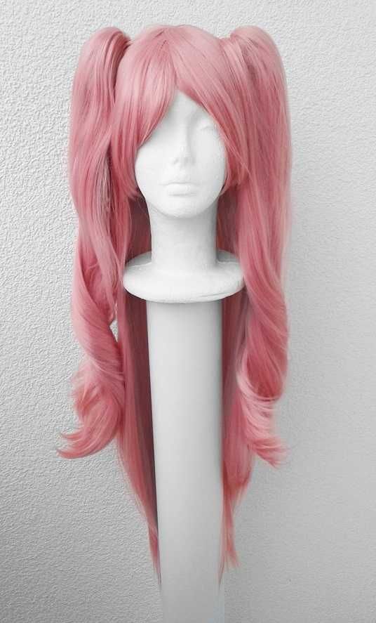 Krul Tepes Różowa długa prosta peruka z kitkami grzywką cosplay wig