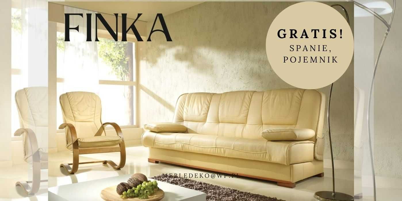Wersalka FINKA - skóra naturalna Beżowa! Spanie + pojemnik gratis!