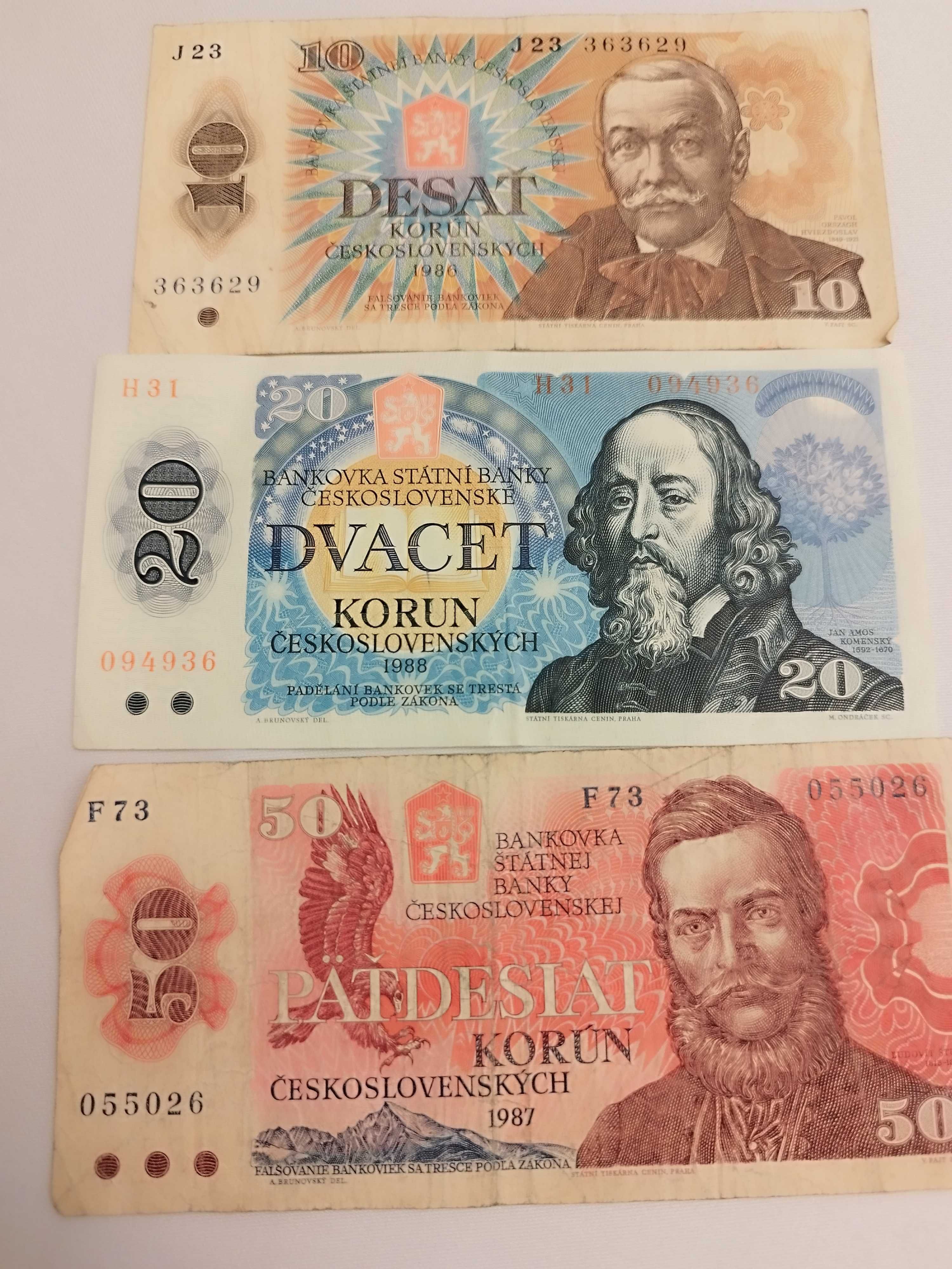 Banknoty z Czechosłowacji sztuk trzy sprzedam.