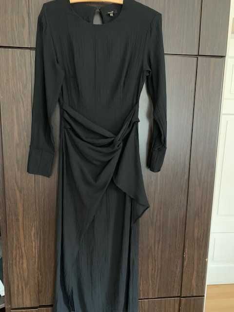 Masiimo Dutti sukienka XS czarna midi z rozcięciem z przodu