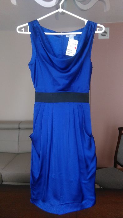 Sukienka H&M niebieska kobalt chabrowa