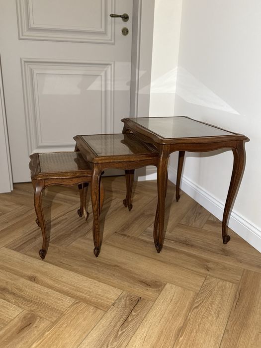 Komplet stoliki kawowe vintage antyk drewniane