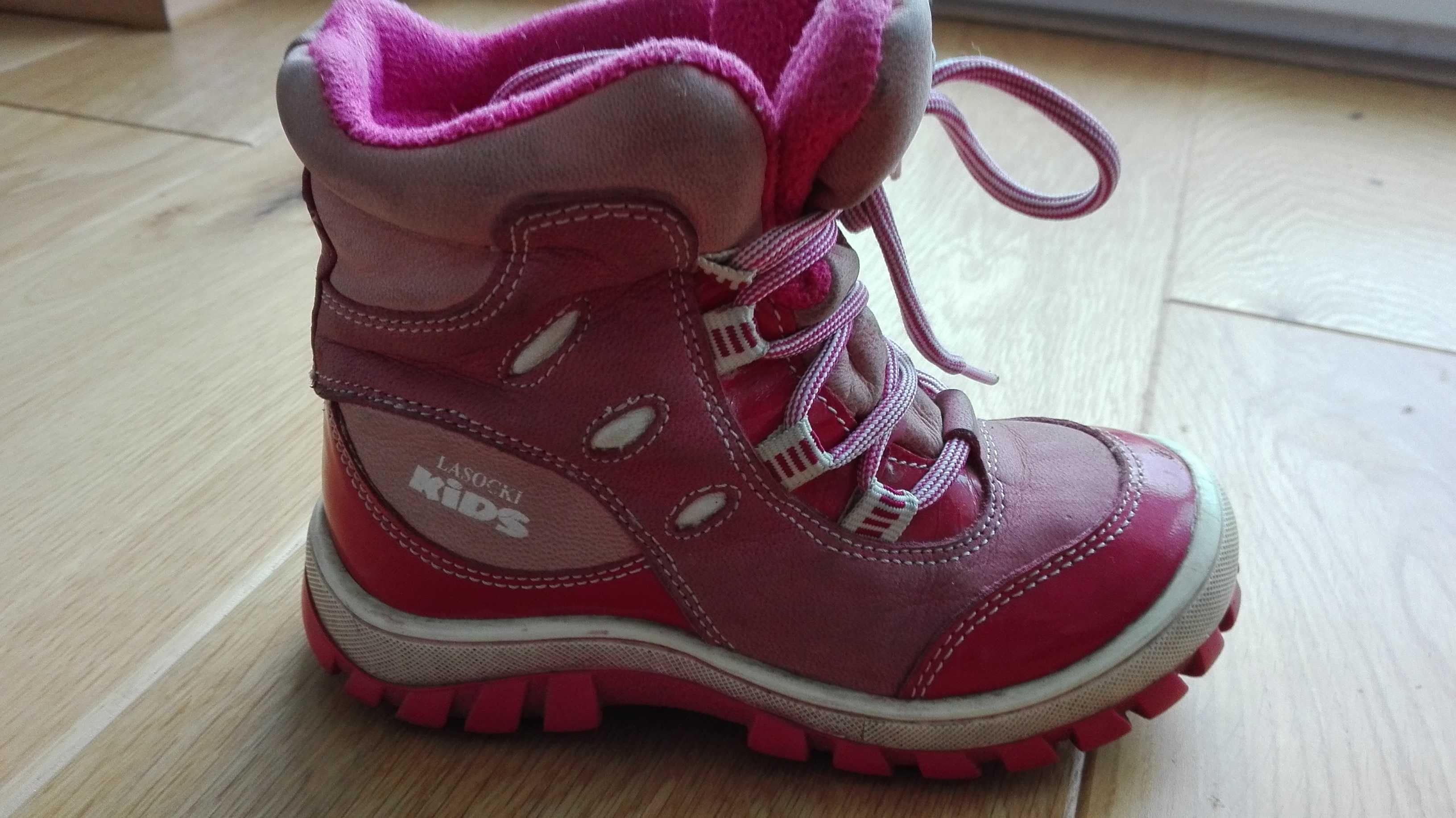 Różowe kozaki zimowe bardzo ciepłe Lasocki Kids - rozmiar 26