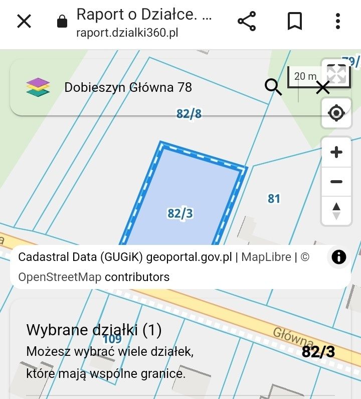 Działka budowlana Dobieszyn Główna 78