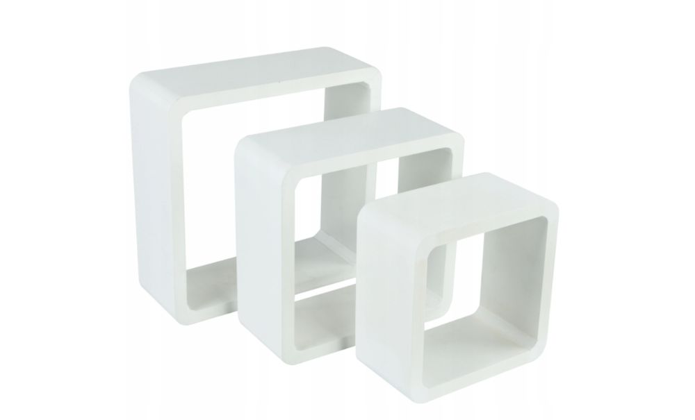 Półka Cube (3 sztuki) wiszące do kuchni, salonu białe, szare
