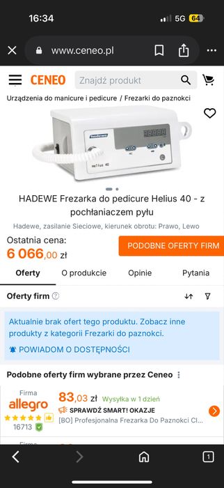 Frezarka podologiczna używana HADEWE Helius 40 pochłaniacz pyłu.