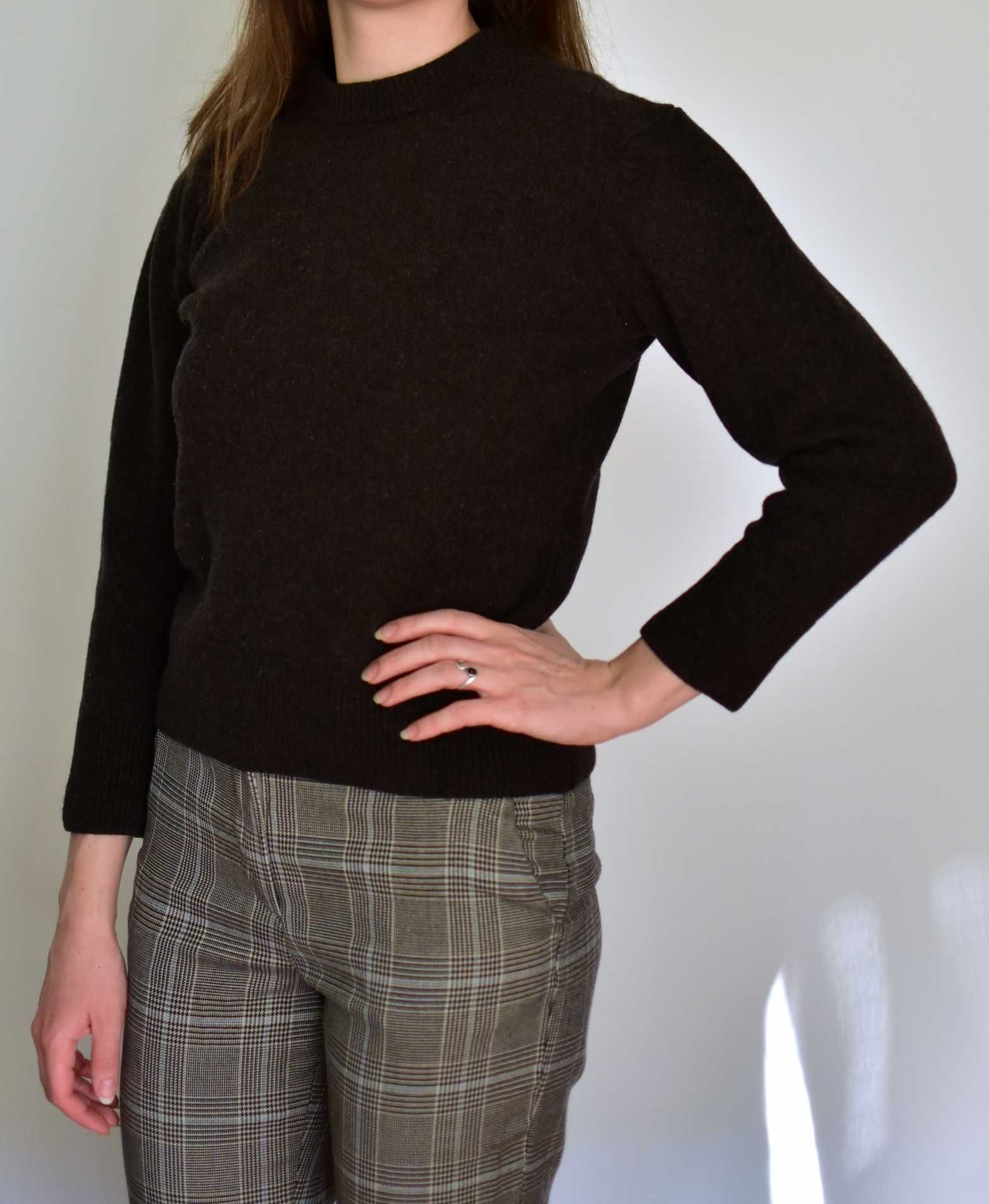 Wełniany brązowy sweterek, regular fit, H&M, 100% wełna