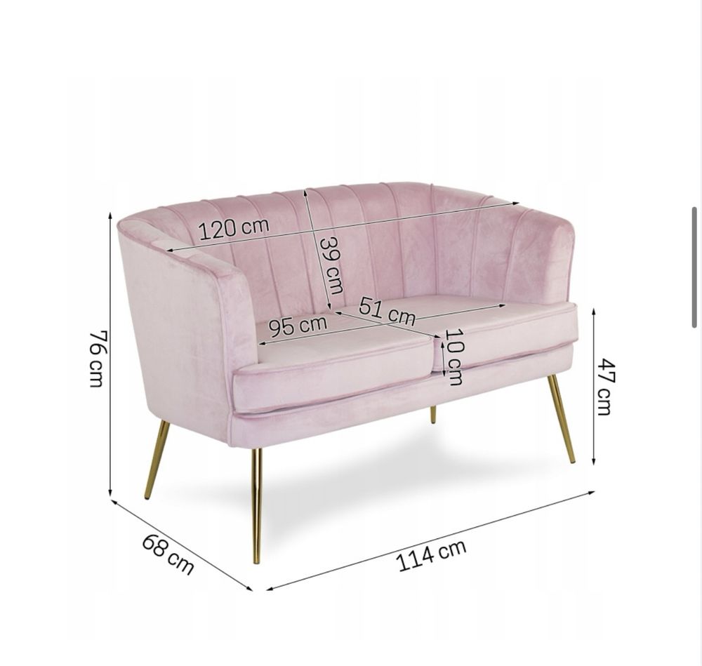 Welurowa różowa pudrowy róż sofa kanapa muszelka kubełkowa