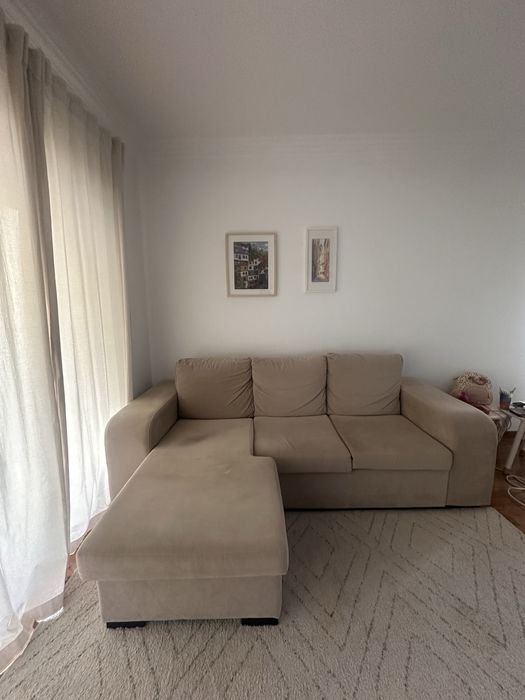 Sofá com Chaise Longue 3 lugares bege – 2,30m x 1,64m