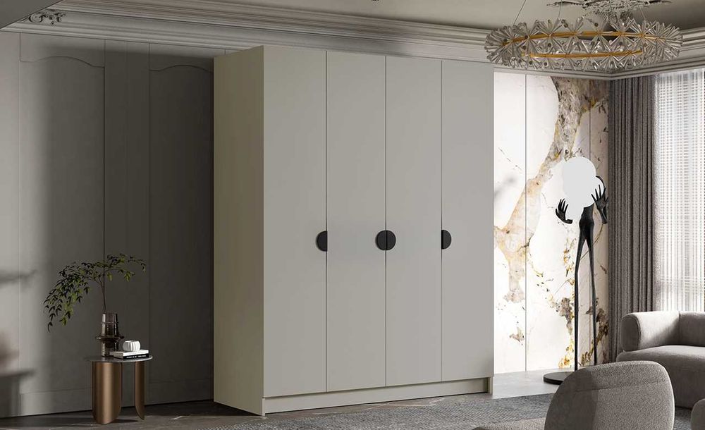 Szafa otwierana ubraniowa duża z drążkiem PÓŁKI LINEA 200 cm garderoba