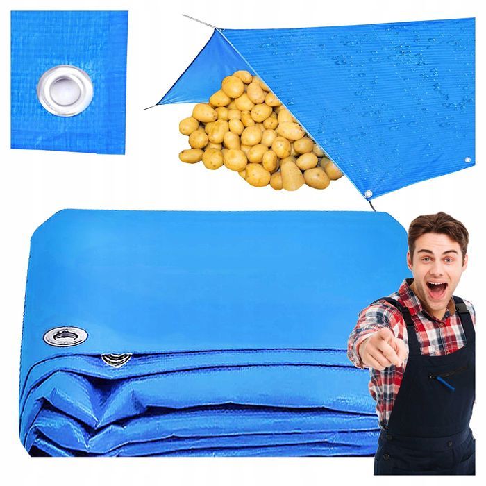 Plandeka gruba niebieska wzmacniana mocna 6x8m Powystawowa