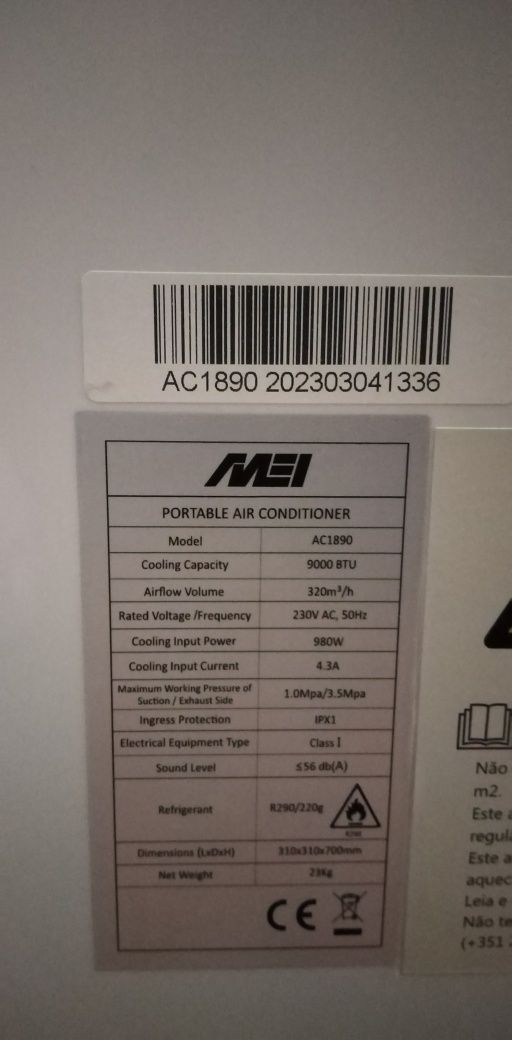 AC Portátil MEI1890-AC,Desumidificador,Ventilação/Refrigeração 3 em 1