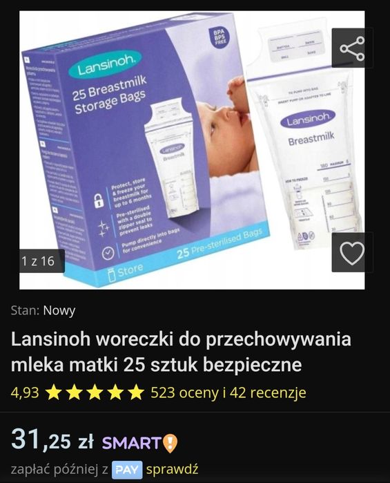 Woreczki do przechowywania pokarmu Lansinoh 30szt