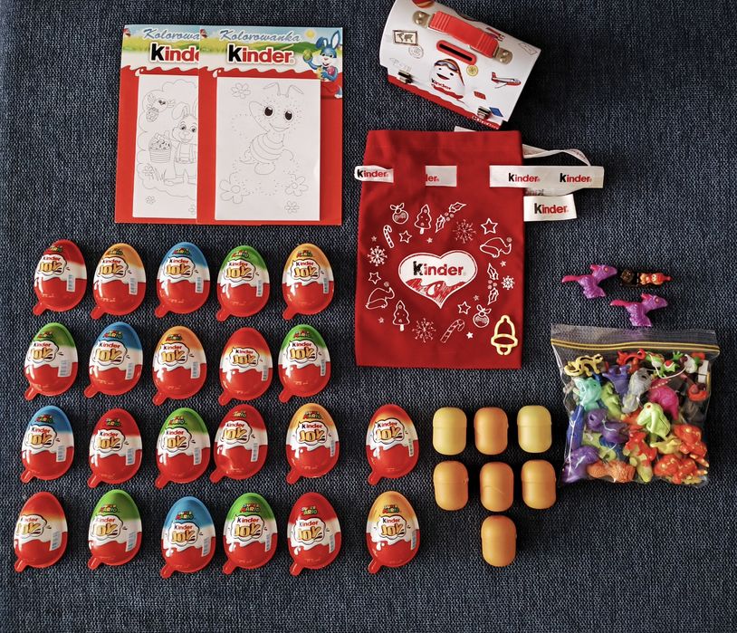 ok. 60 szt. Figurki  Kinder Joy Surprise Jajko Niespodzianka skarbonka