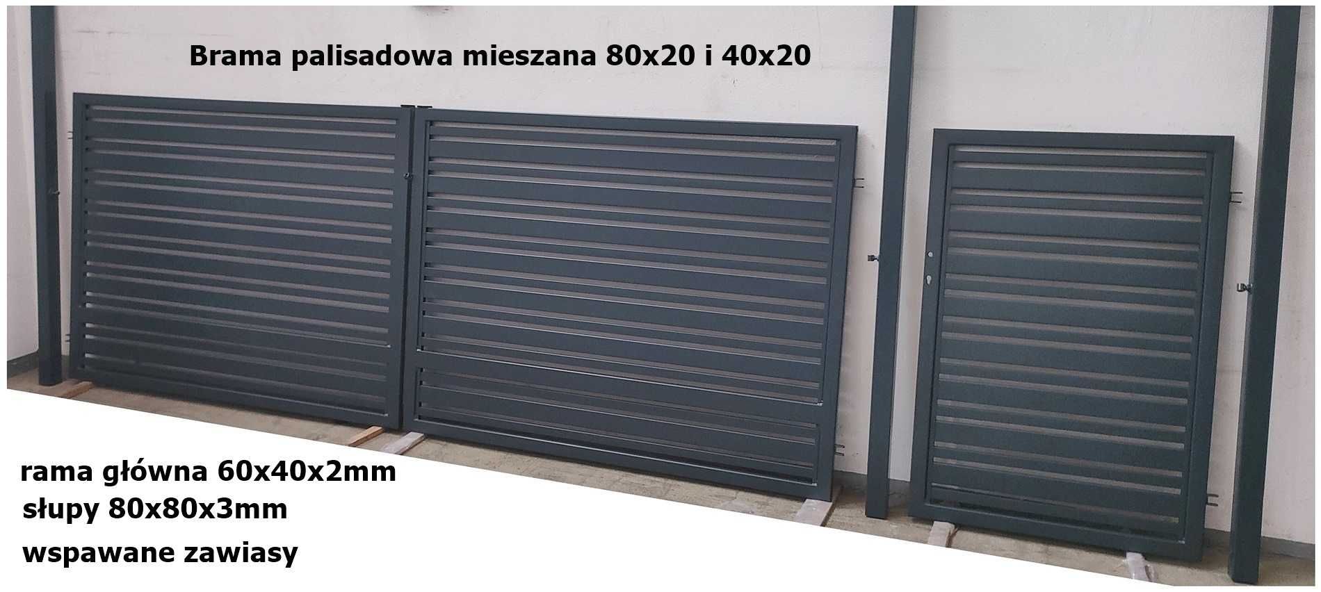 Brama dwuskrzydłowa palisada 4x1,5 +furtka 1x1,5 w komplecie monterski
