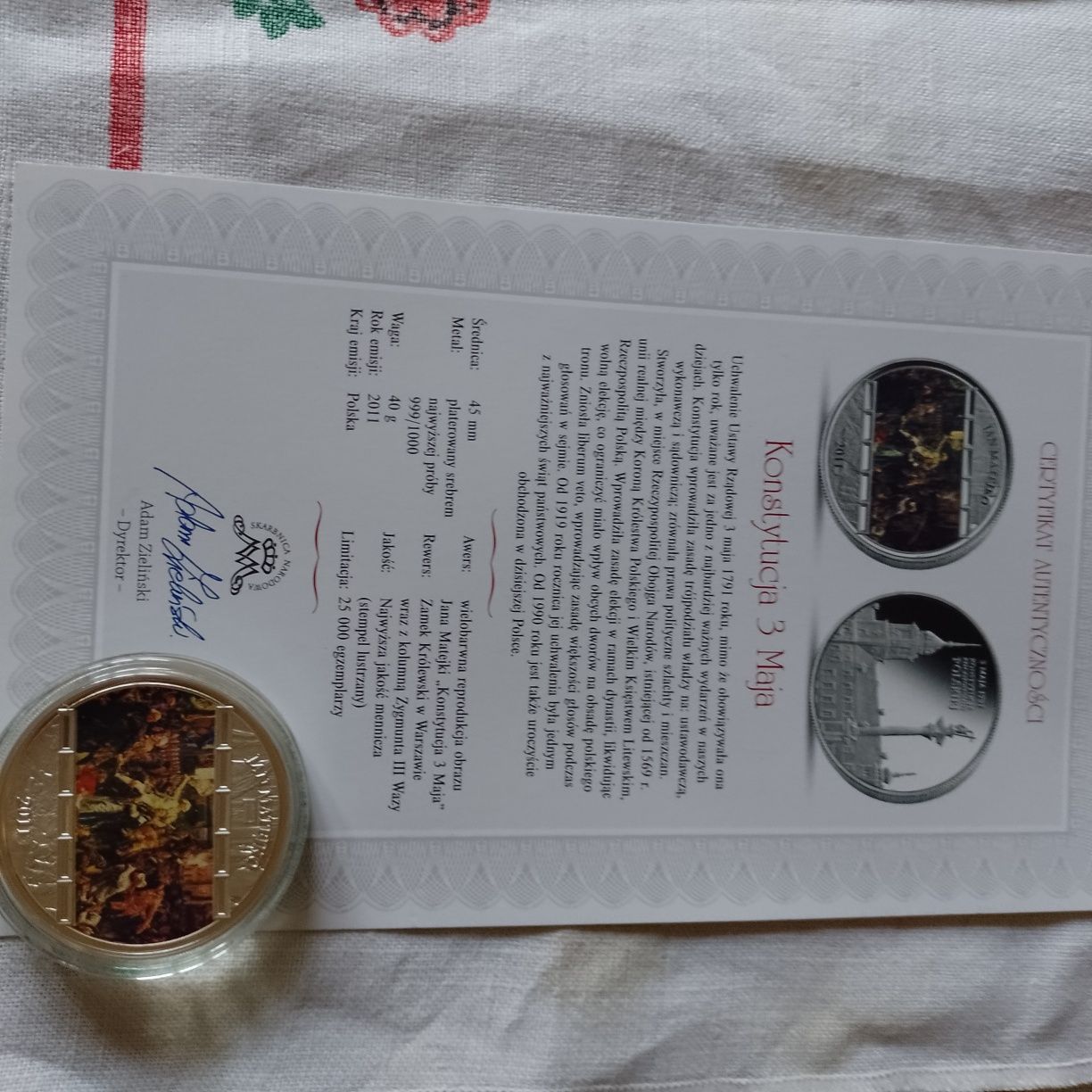 Medal - moneta Konstytucja 3 Maja certyfikat autentyczności