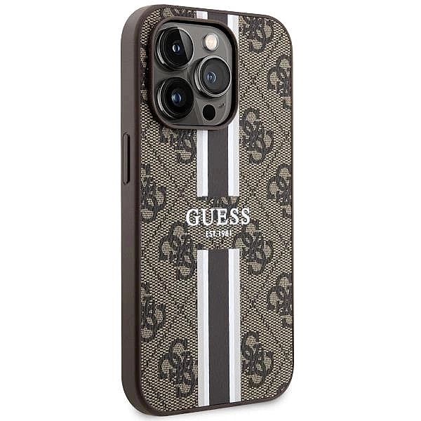 Etui Guess 4G Printed Stripes MagSafe na iPhone 14 Pro Max - brązowe