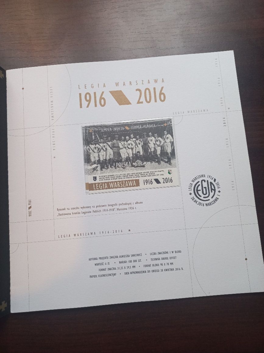 100 lat Legia Warszawa album Poczta Polska znaczek unikat
