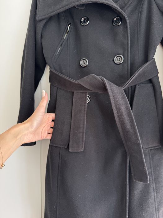 Czarny flauszowy płaszcz jesienno zimowy rozmiar L