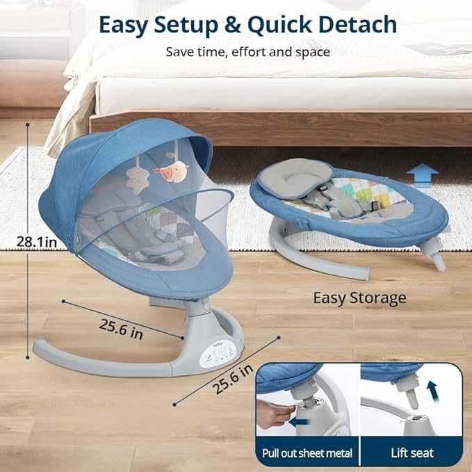 Bioby Elektryczny Bujaczek leżaczek 5 Trybów 2-9 kg Bluetooth