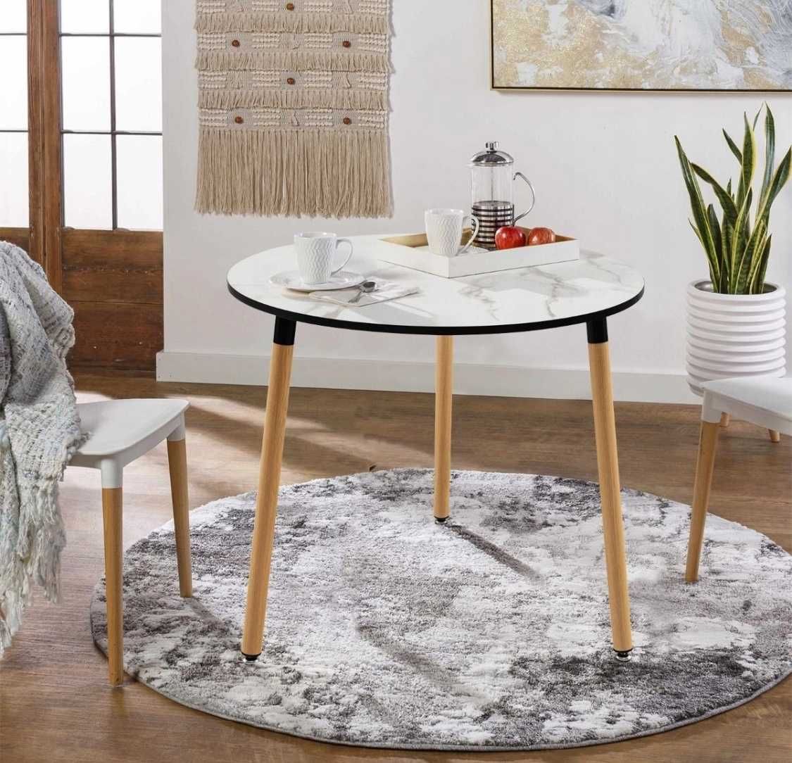Stół jadalnia kuchnia okrągły 80x80x71 cm biały efekt marmuru