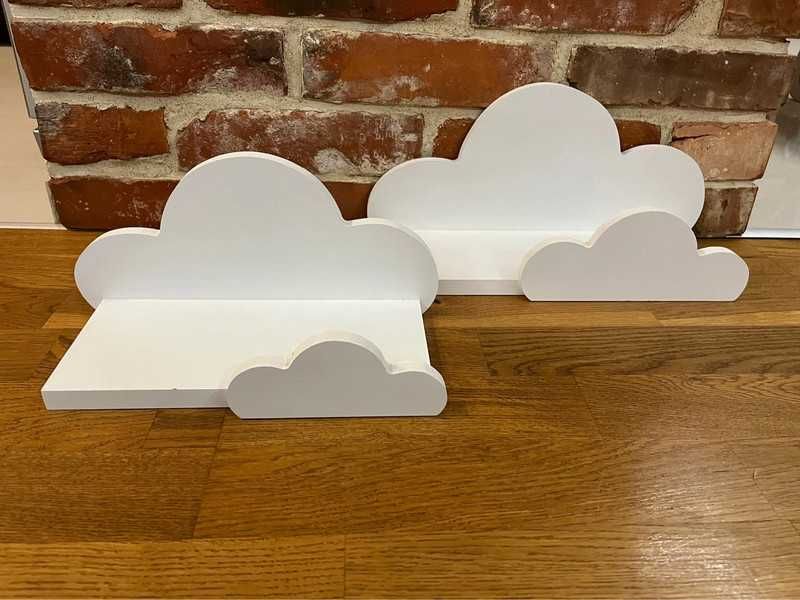 Drewniane półki chmurki -białe, 2 sztuki