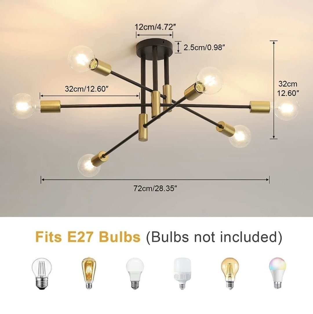 Lampa sufitowa wisząca czarno złota nowoczesna loft 6 punktów E27