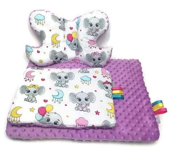 Kocyk dziecięcy 3 elementy dwustronny zestaw/poduszka/motylek do wózka