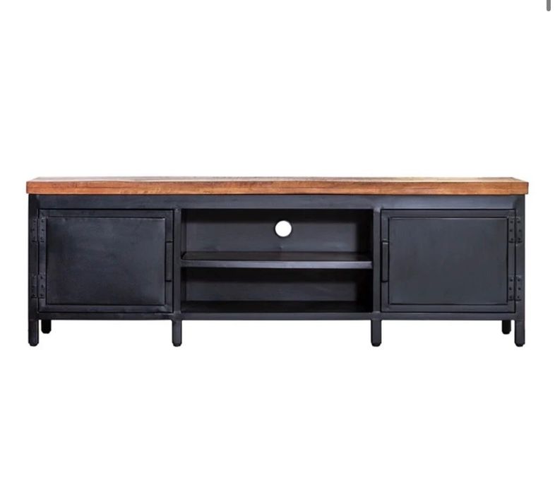 Szafka RTV czarna 170cm Stalowa drewno loft westwing