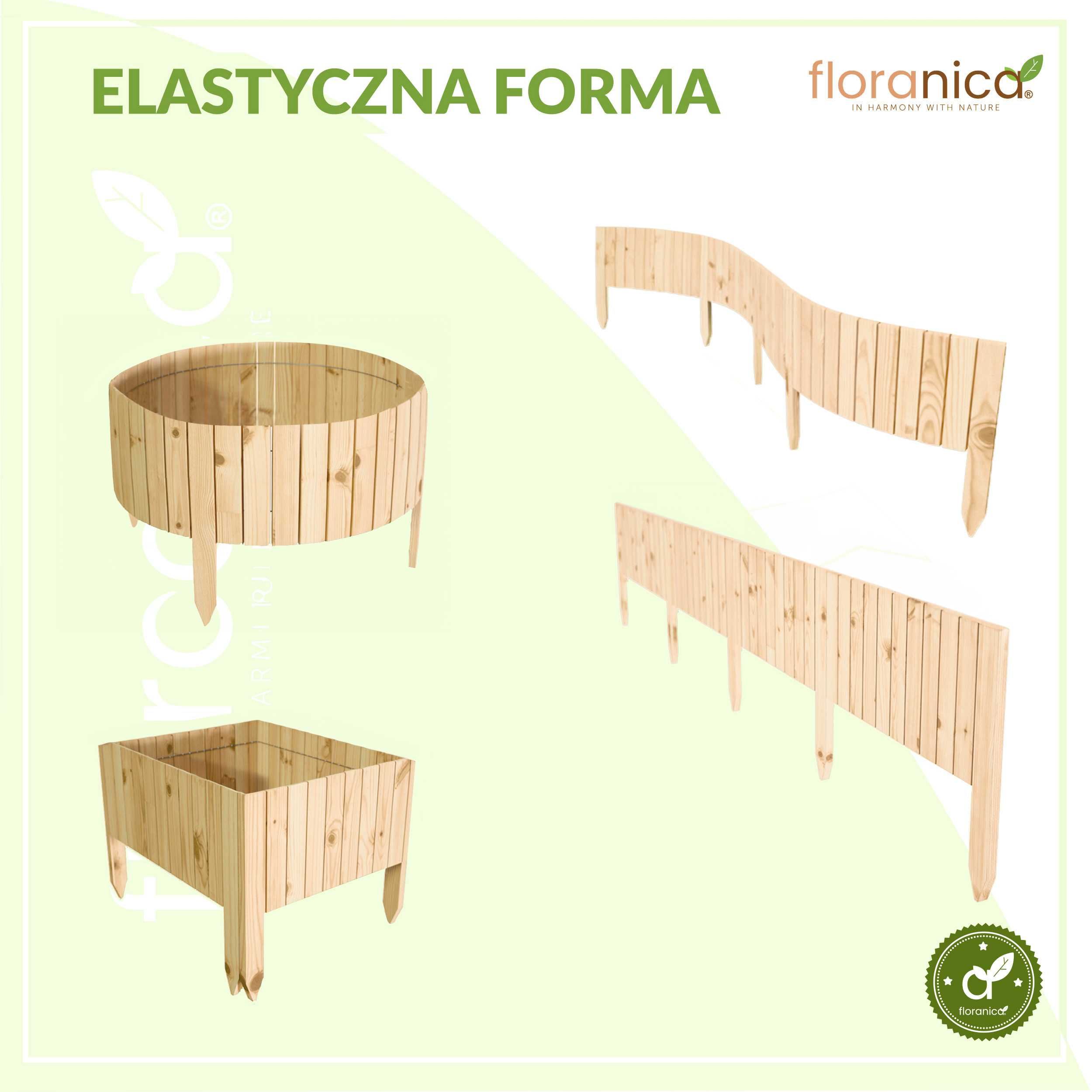 Rollborder II, Elastyczny płot drewniany 203cm. Płot sosnowy Floranica