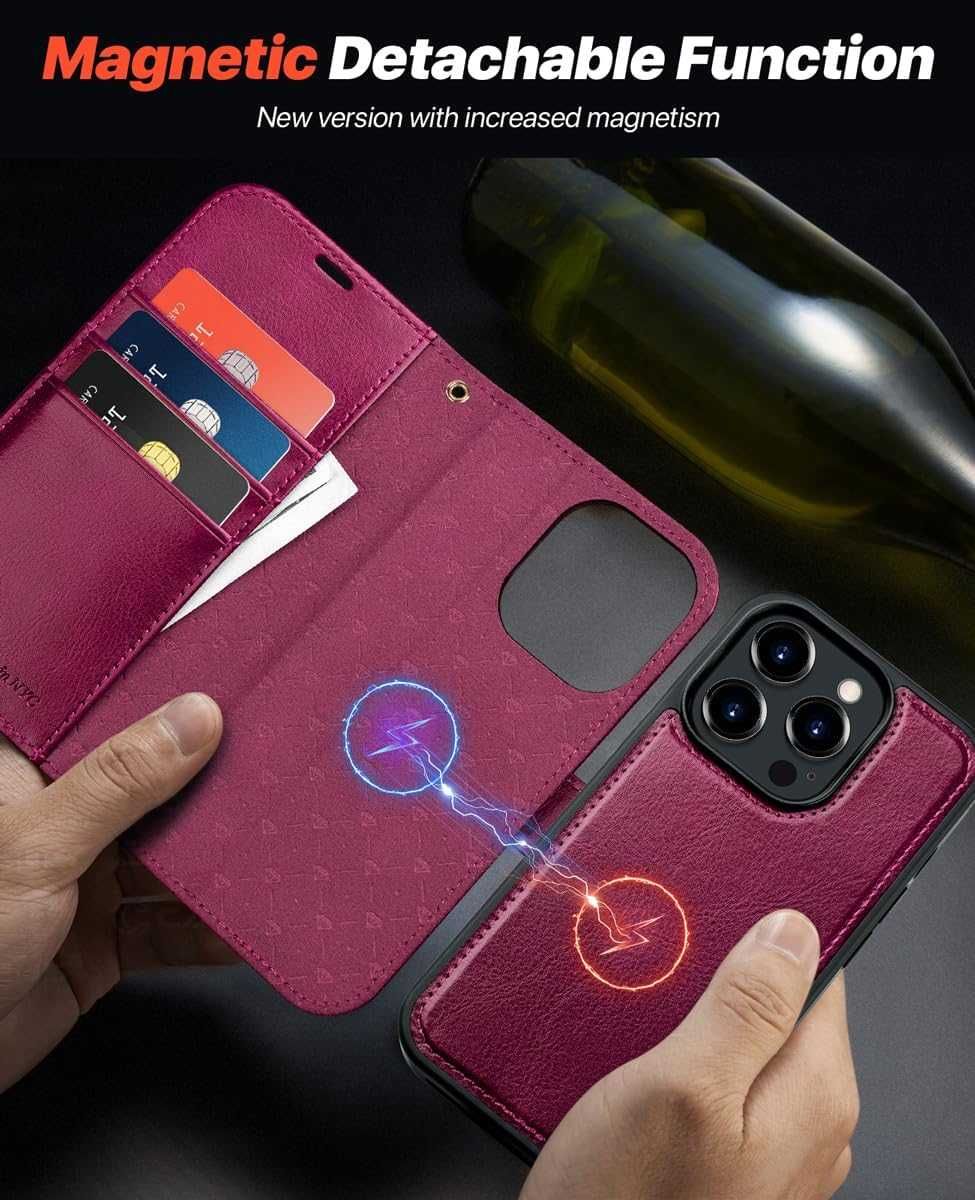 Ocase iPhone 15 Pro Max etui skórzane magsafe stojak bordowe RFID 2w1