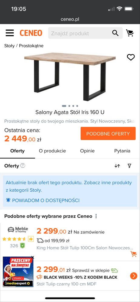 Stół Iris 160 używany