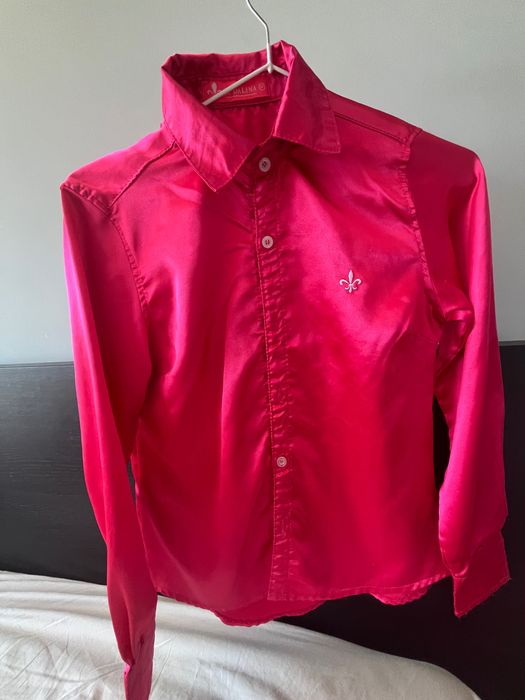 Camisa social de cetim cor rosa