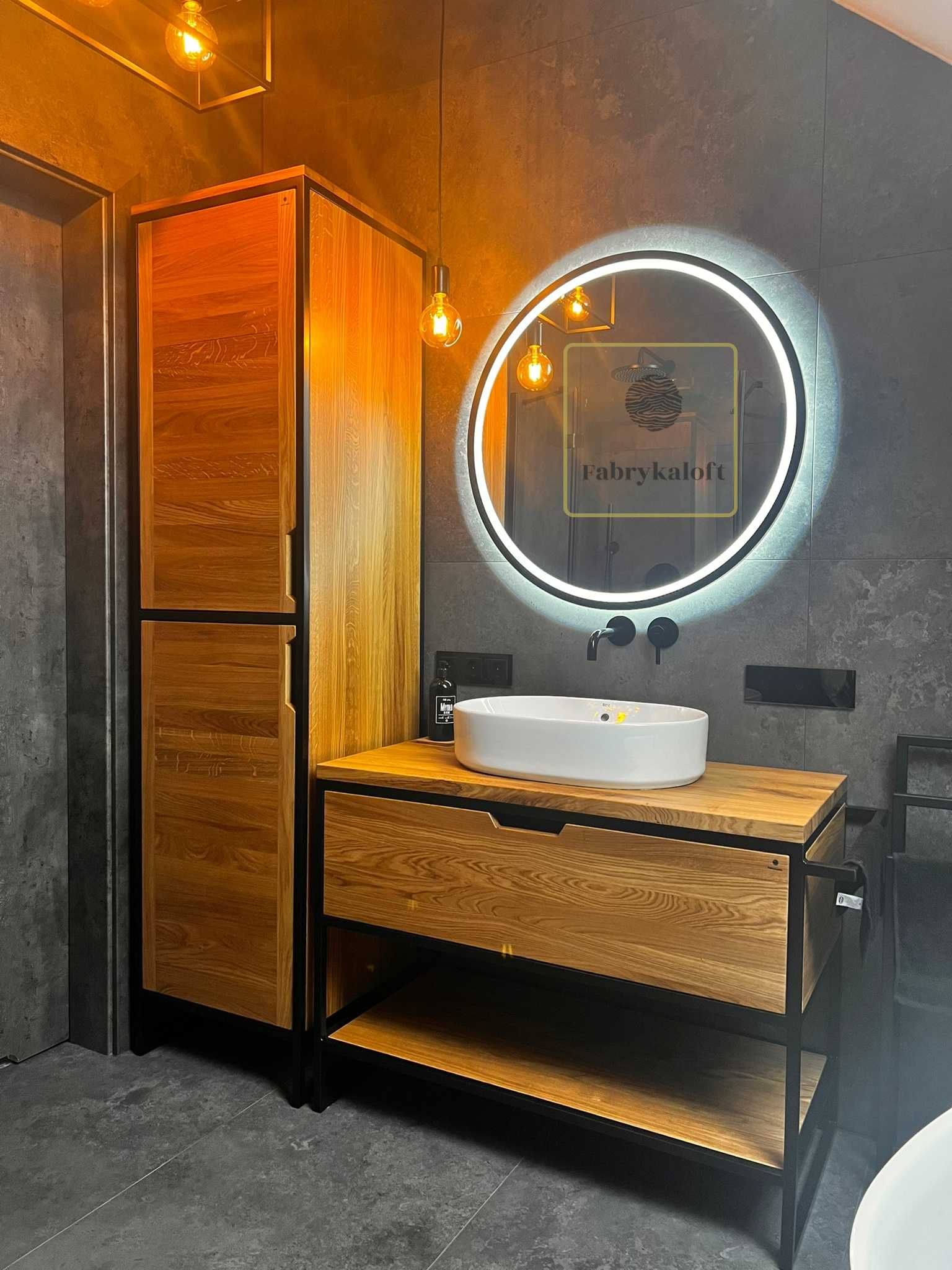 Szafka pod umywalki loft stal dąb drewno szuflady industrialnym stylu