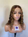 Peruca 100% cabelo humano, T frontal, com madeixas castanhas, 16”