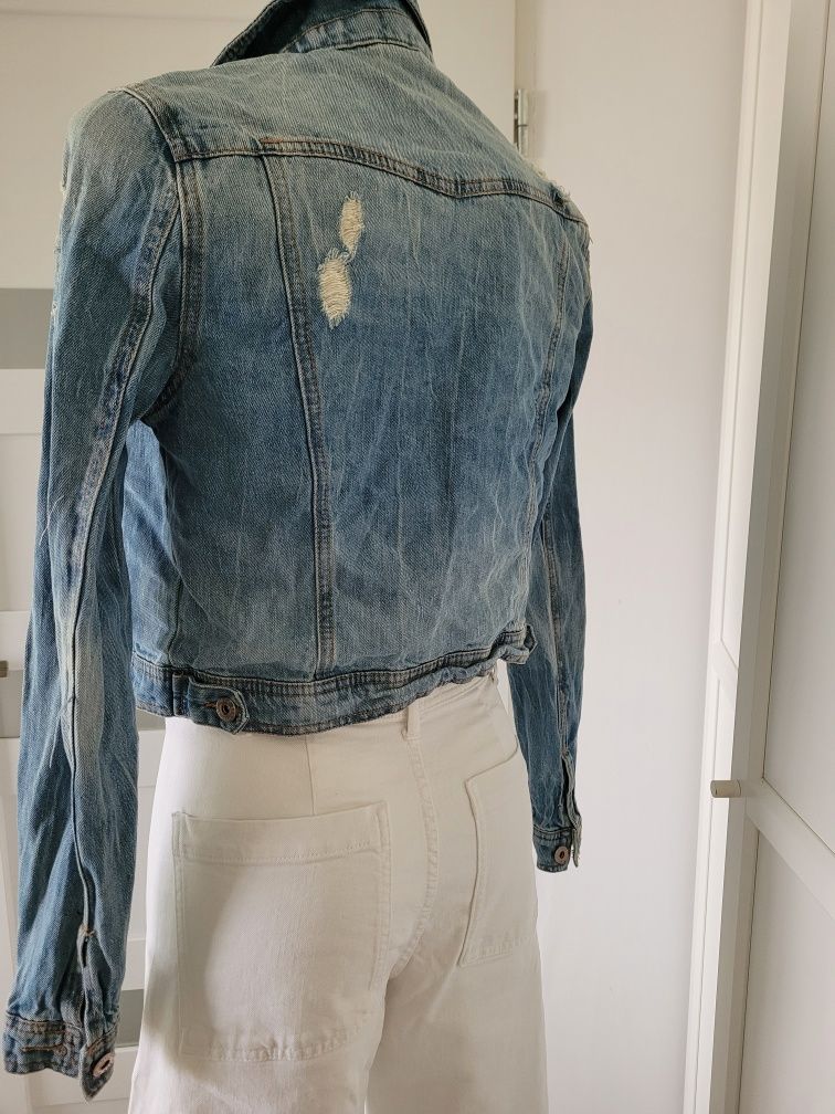 Komplet białe szerokie spodnie M kurtka jeansowa