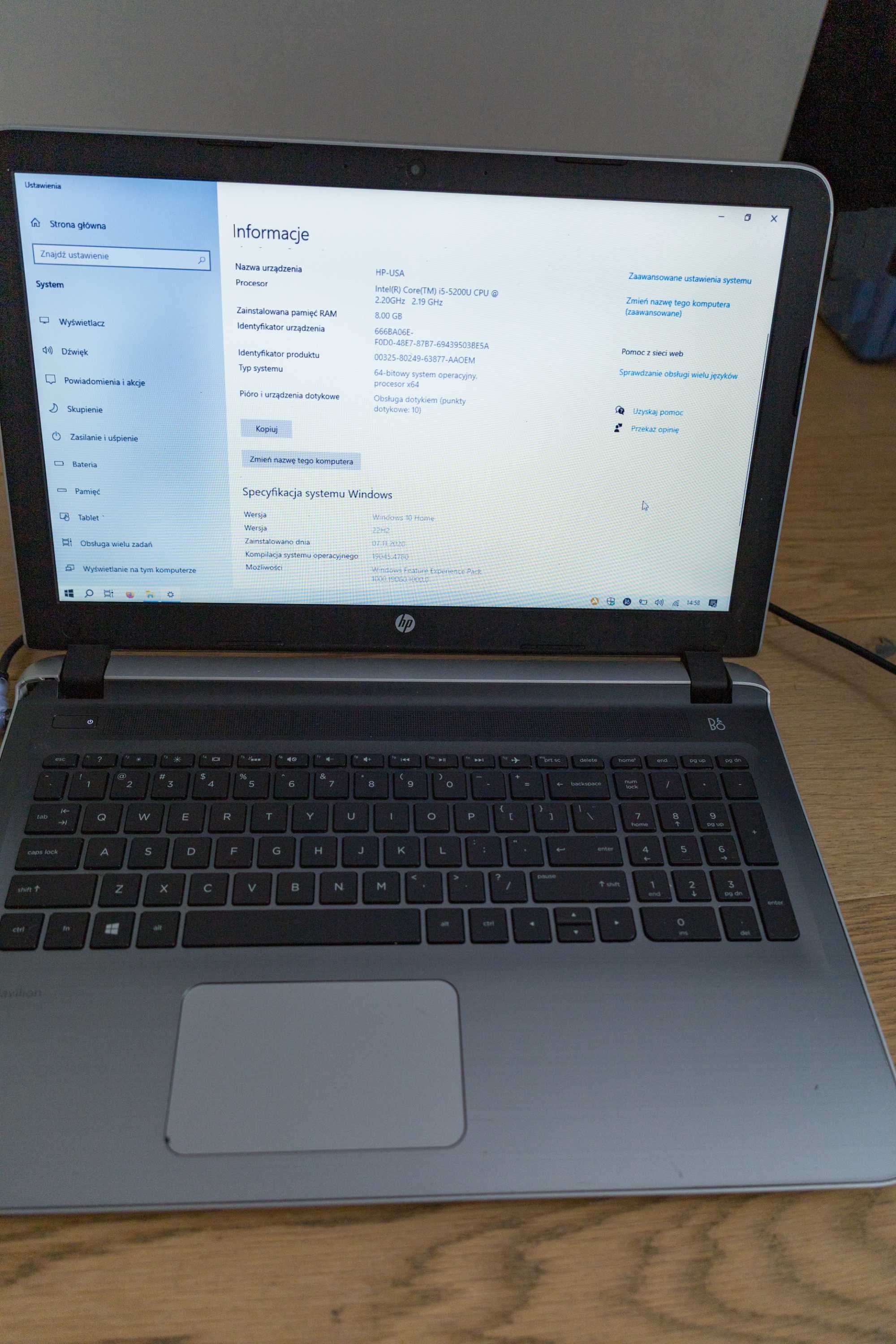 HP Pavilion Notebook - i5-5200U / 8GB RAM/ 500GB SSD ekran dotykowy