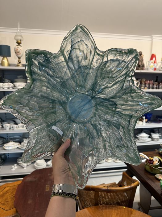 Patera szklana miska MURANO Italy Włochy dekoracja patera zielona 1760